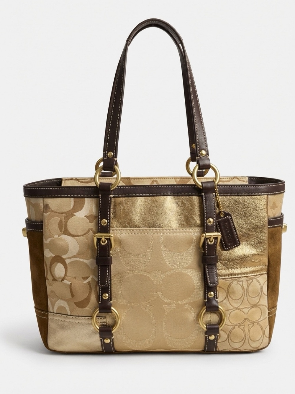 COACH 10388 Vintage Patchwork Leather Suede Tote Bag Handbag Brown